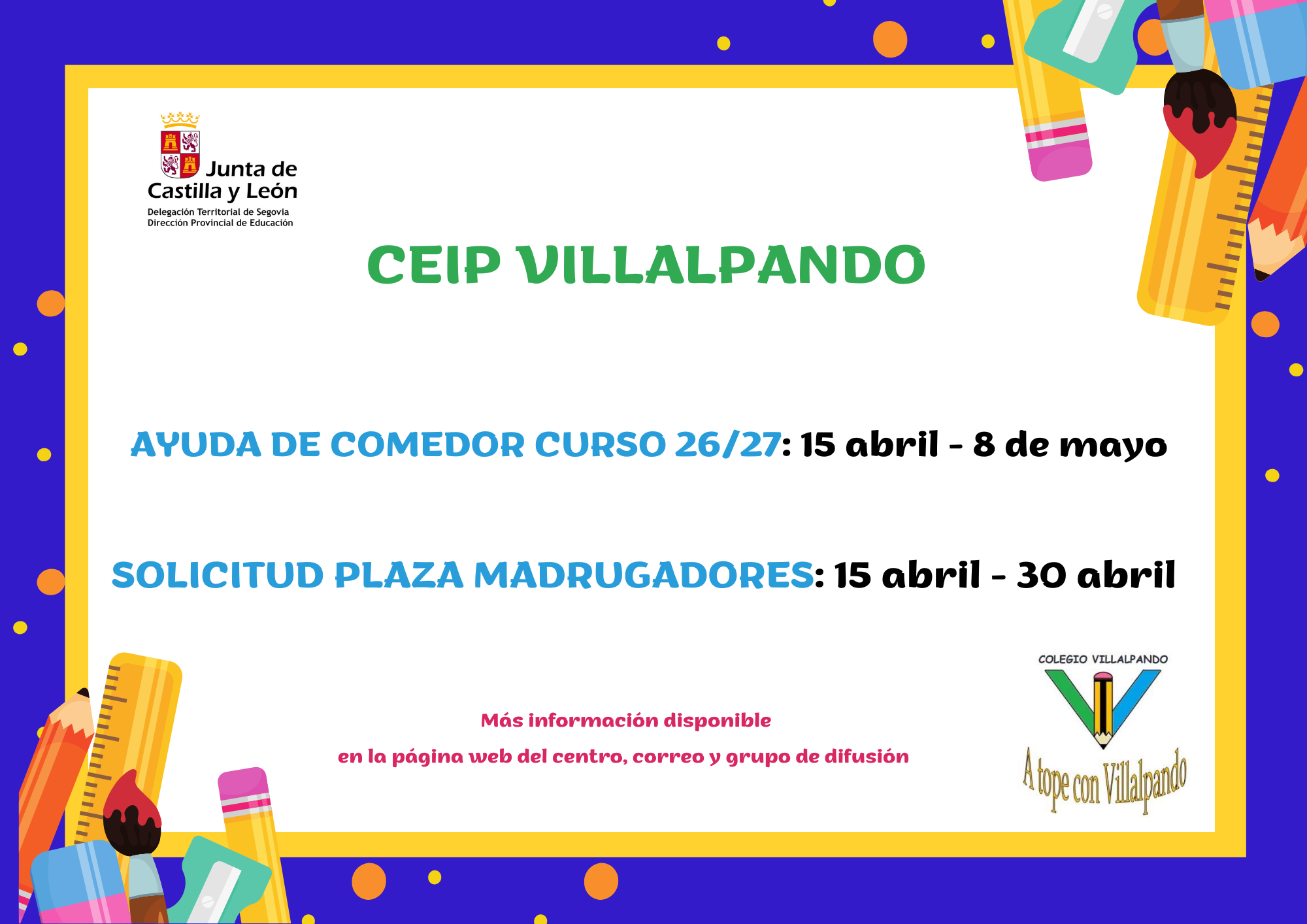 PLAZOS COMEDOR Y MADRUGADORES 26/27